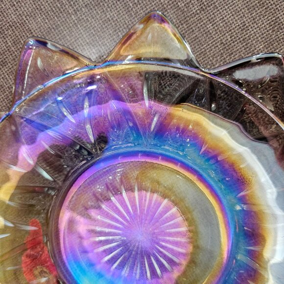 Vintage Federal Glass Smokey Gray Petal Design Iridescent Carnival Glass Plates - Picture 6 of 11
